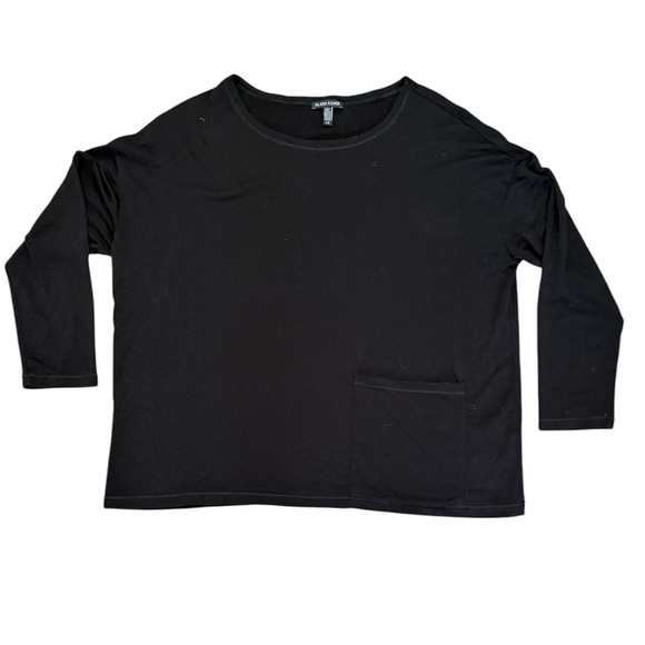 Eileen Fisher Black Long Sleeve Pocket Tee - Soft {L} - Picture 1 of 6